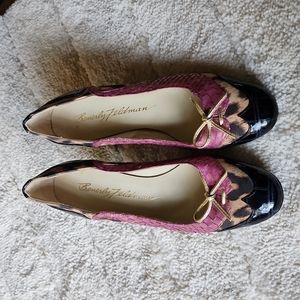 Beverly Feldman multi animal textile heels